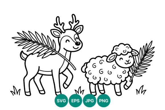 Download Happy Lamb and Deer Holding Palm Leaf - Happy lamb Collection