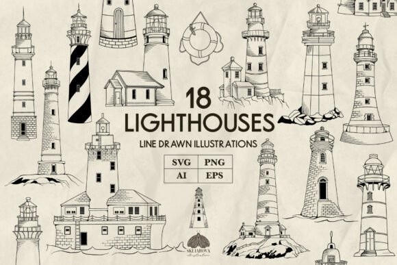 Download Lighthouse Line Art Svg Png Eps Bundle - Bundle Collection