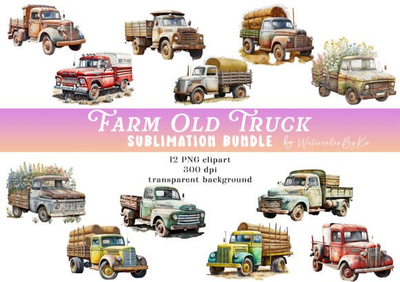 Download Watercolor Farm Old Truck Bundle Clipart - Bundle Collection