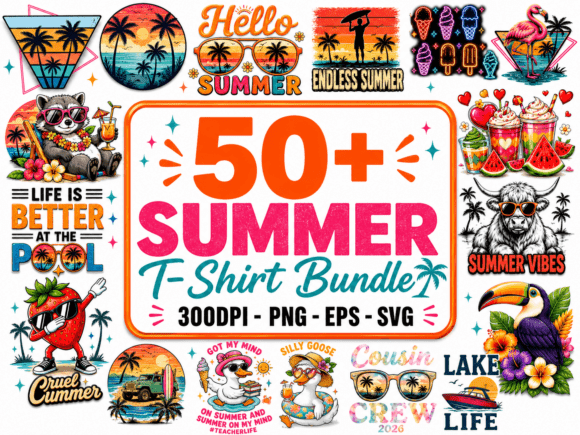 Download Retro Summer T-Shirt Design Bundle - Design Collection