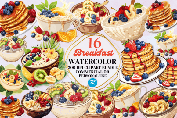 Download Watercolor Breakfast Clipart PNG Bundle - Bundle Collection