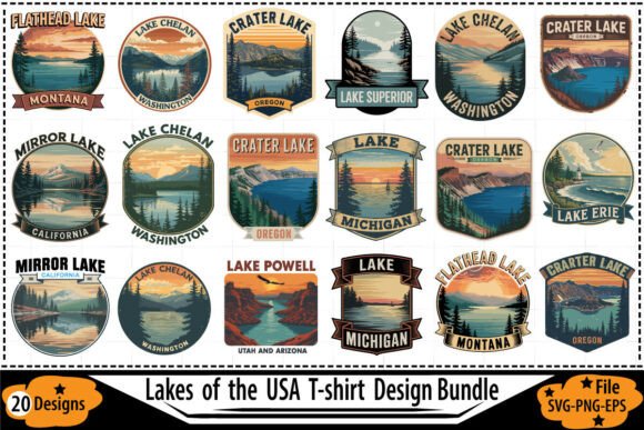 Download Lakes of the USA T-Shirt Design Bundle - Design Collection