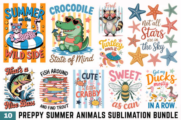 Download Preppy Summer Animals Sublimation Design - Design Collection