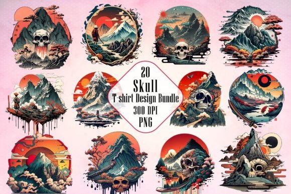 Download Skull and Mountain T-shirt Design Bundle - Design Collection