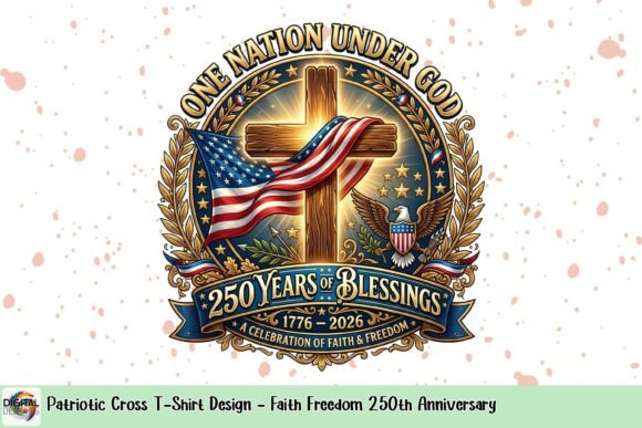 Download Patriotic Cross T-Shirt Design - Faith Freedom 250th Anniversary - Premium Resources