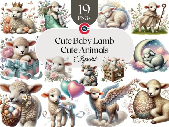 Download Cute Lamb with Flowers, Easter Graphics - Premium Resources