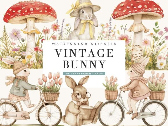 Download Watercolor Vintage Bunny Clipart Bundle - Bundle Collection